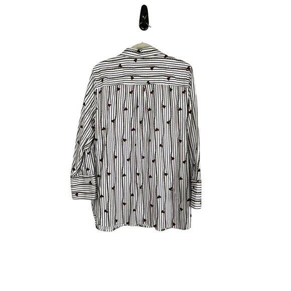 Chicos Striped Top XL White Classic Resort Chain Pattern Preppy Coastal Neutral - Picture 8 of 11